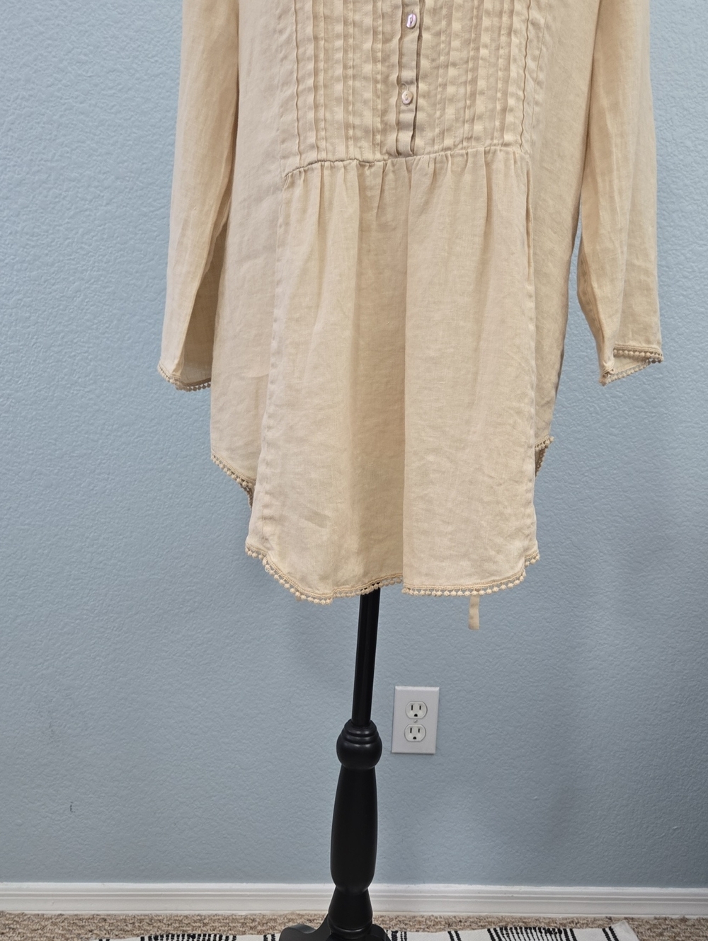 CALYPSO ST BARTH Pintuck Peasant Tunic Henley Cotton Sz Medium Cotton - Picture 3 of 10